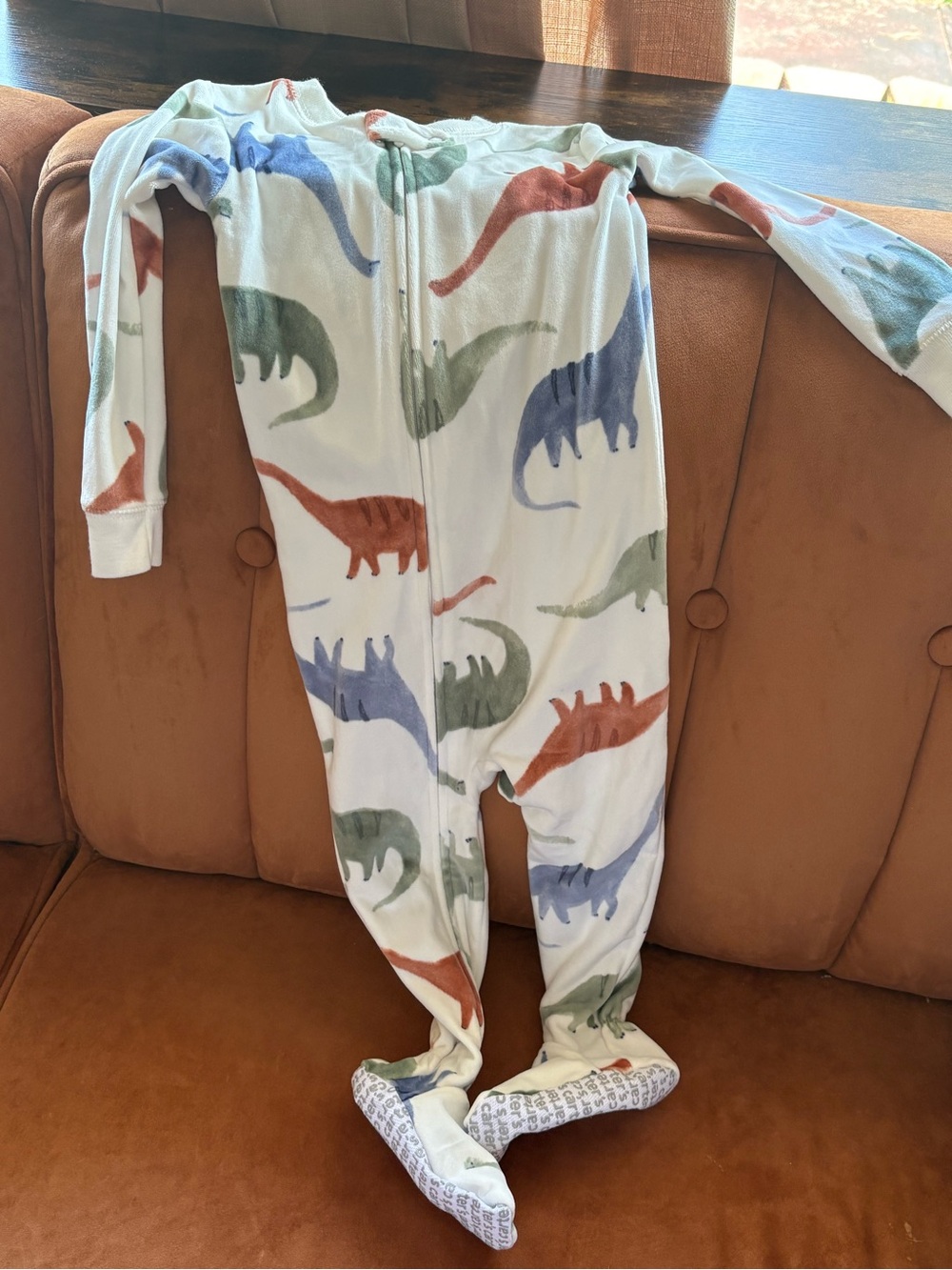 Carter's White Footed Pajama Set with Blue, Green, and Rust Dino Prints